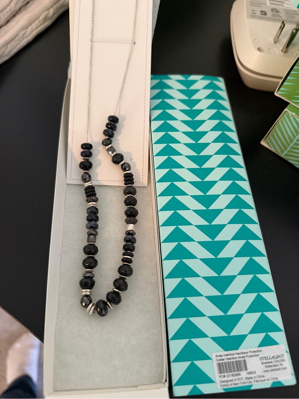Stella & Dot Anda Intention Black Bead and Silver Accent Necklace